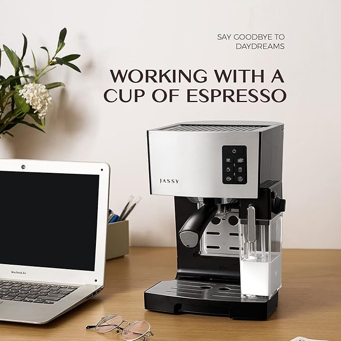 Espresso Coffee Machine Cappuccino Maker with 19 BAR Pump &amp Powerful Milk Tank for Home Barista BrewingMultiple Functions for Espresso/Moka/CappuccinoSelf-Cleaning System1250W(Silver)