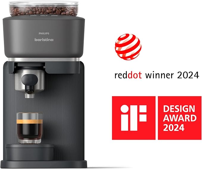 Philips Baristina Espresso Machine+Milk Frother Bundle. Real espresso. Compact coffee machine portafilter grinder Cafe Crema. Dairy &amp Non-Dairy Milk foam. Hot &amp Cold. Easy Clean. Black (BA