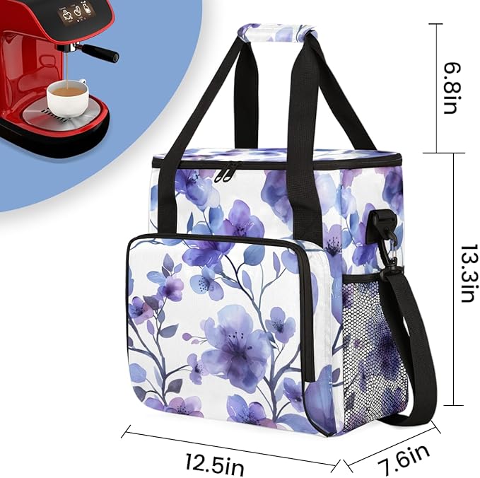 Honeyed Flowers Coffee Maker Carrying Bag Portable Travel Storage Tote Bag Compatible with K-Mini or K-Mini Plus Single Serve Coffee Brewer Carrying Case with Multiple Pockets &amp Shoulder Strap