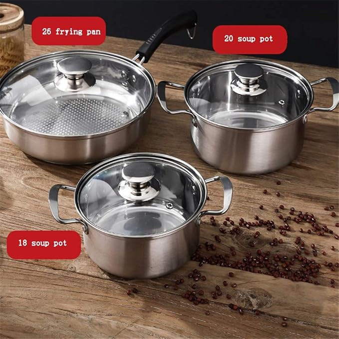 Pot Set Professional Stainless Steel Cookware Set with Toughened Glass Lids Pans and Pots Set Cooking Utensils for All Stove Types Induction Cooker Cookware Cooking Set