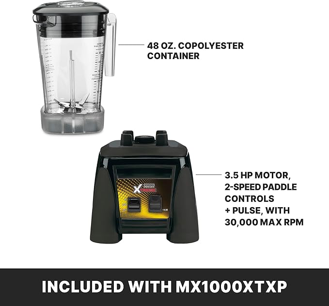 Waring Commercial MX1000XTXP 3.5 HP Blender with Paddle Switches Pulse Feature and a 48 oz. BPA Free Copolyester Container 120V 5-15 Phase Plug