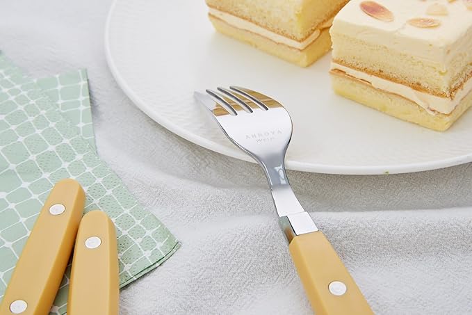 ANNOVA Silverware Set Retro/Rivet Colorful Stainless Steel Tableware Kitchen Flatware Set Utensils Includes Dinner Knives Forks Spoons Salad Forks &amp Dessert Spoons (Ginger Yellow 20 Pieces)