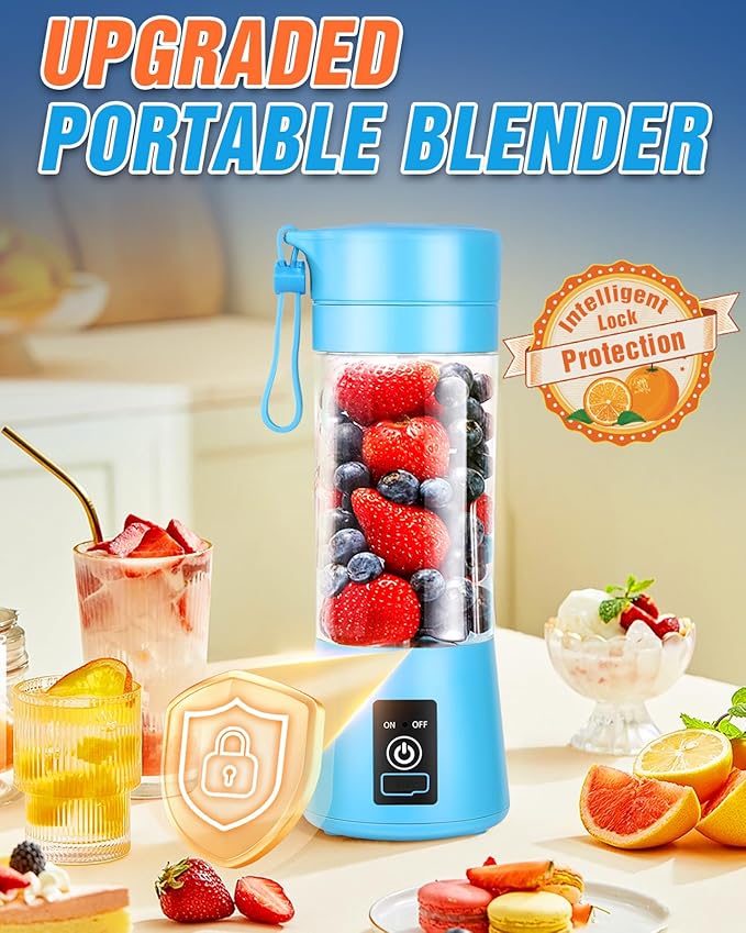 Portable Blender for Shakes and Smoothies6 Blades Juicer Cup for USB RechargeablePersonal Blender with One Touche OperationBlender Shake Smoothie for KitchenTravel and Sport Blue