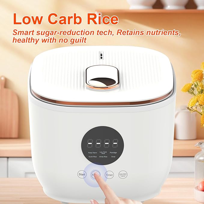 3L Healthy Low Carb Rice Cooker Low Sugar Digital SteamerPorridgeSoupQuick RiceWhite RiceStainless Steel Filter Basket5 Cooking Functions24H Timer &amp Auto Keep Warm