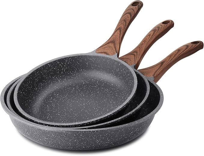 SENSARTE Nonstick Cookware Set Swiss Granite Coating Omelette Pan Set 9.5+11+12.5 Inch Saucepan with Lid Set 1.5QT + 2.5QT Induction Compatible PFOA Free