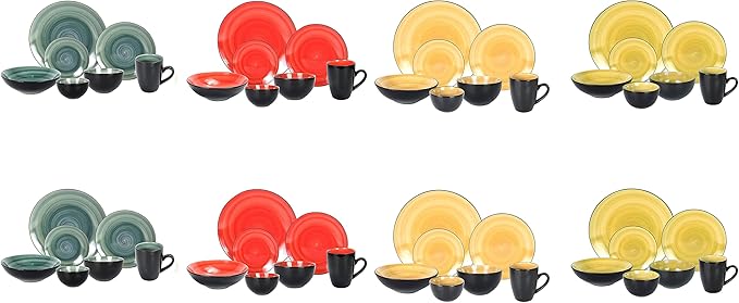 Stoneware Sonoma 56pc Dinnerware Set Black + Speckled Spin Wash Mixed Colors of Blue Red Yellow and Green