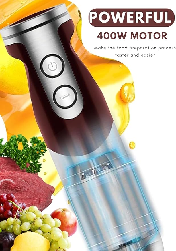 MegaWise Pro Titanium Reinforced 5 in1 Immersion Hand Blender Powerful with 80% Sharper Blades 12 Speed Corded Blender Including 500ml Chopper 600ml Beaker Whisk and Milk Frother