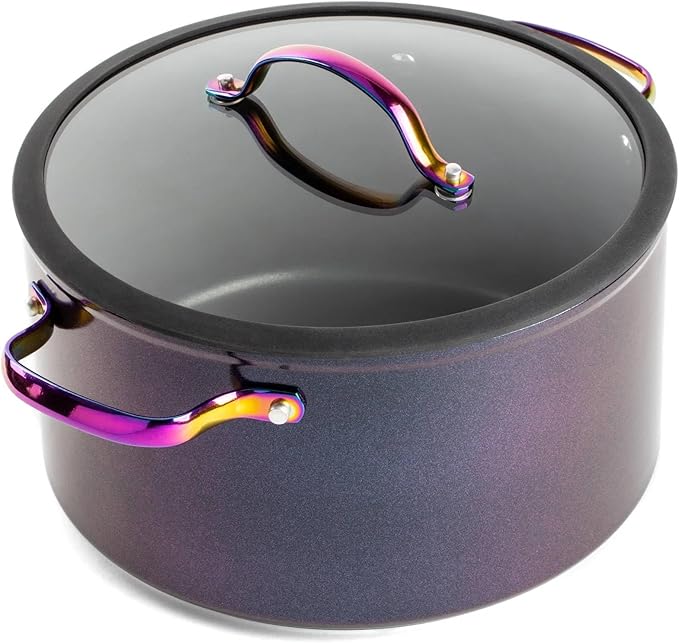12-Piece Non-Stick Aluminum Cookware Set with Induction Base Oven Safe Black Finish (Black &amp Rainbow)