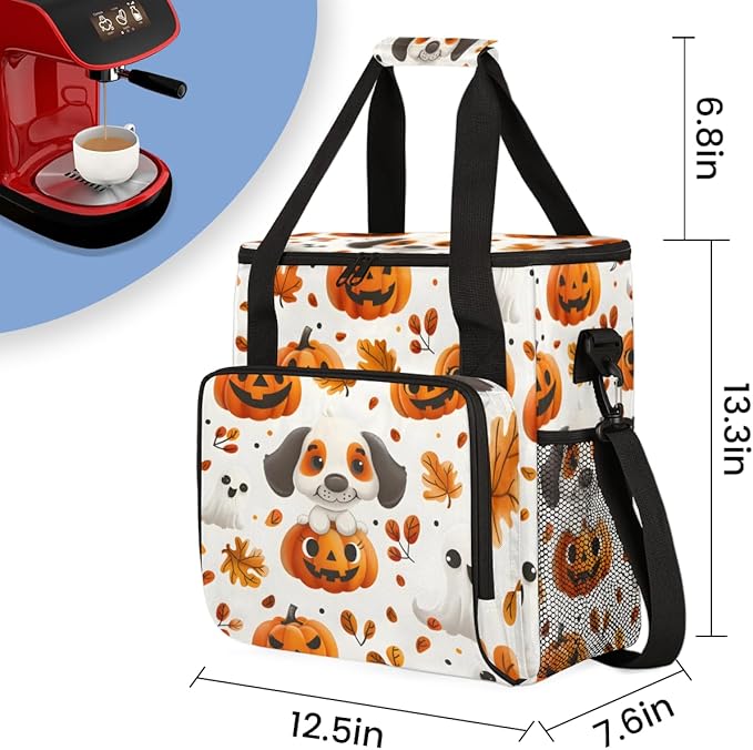 Retro Pumpkin Coffee Maker Carrying Bag Graffiti Pumpkin Travel Storage Bag Compatible with K-Mini or K-Mini Plus Single Serve Coffee Brewer Carrying Case with Multiple Pockets &amp Shoulder Strap