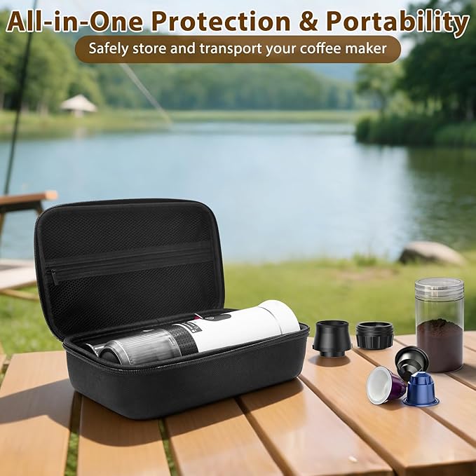 Portable Coffee Maker for Travel &amp Camping Portable Espresso Maker with Bag Rechargeable Cordless Battery Operated Coffee Makers for Ground Coffee NS Capsule RV Hiking Office(White)