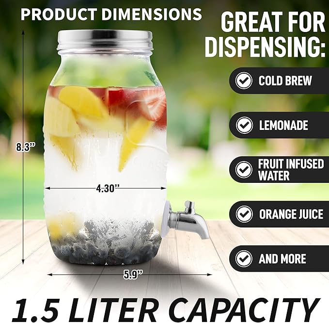 Zulay Kitchen 1.5 Liter Cold Brew Coffee Maker with EXTRA-THICK Glass Carafe &amp Stainless Steel Mesh Filter - Premium Iced Coffee Maker Cold Brew Pitcher &amp Tea Infuser