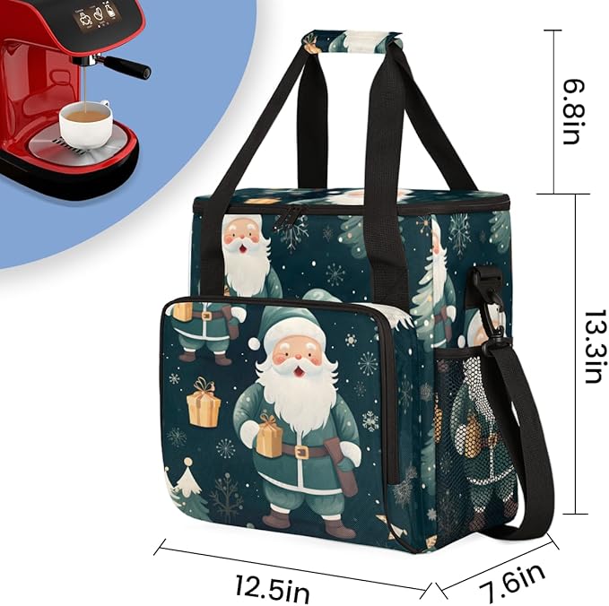 Xmas Santa Claus Coffee Maker Carrying Bag Graffiti Santa Claus Travel Storage Bag Compatible with K-Mini or K-Mini Plus Single Serve Coffee Brewer Carrying Case with Pockets &amp Shoulder Strap