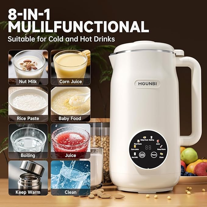 8-in-1 Automatic Nut Milk Maker Machine 50oz Soy Milk Maker with 12 Blades Nut Milk Maker Blender for Homemade Plant-Based Milk Oat Soy with Self-Cleaning Keep Warm 12-Hour Delay