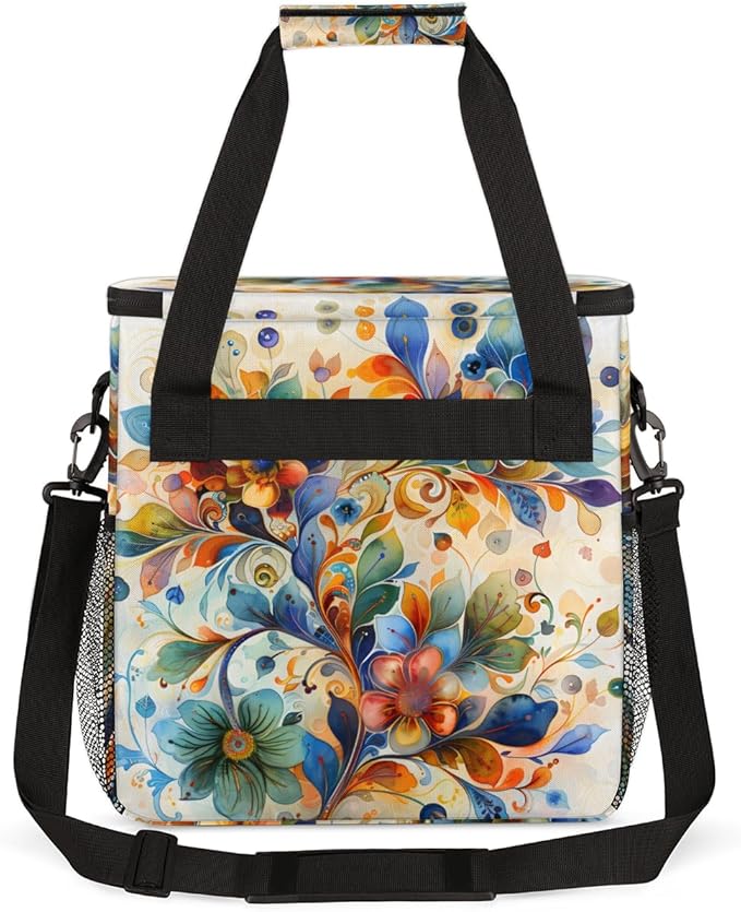 Whirling Flowers Coffee Maker Carrying Bag Portable Travel Storage Tote Bag Compatible with K-Mini or K-Mini Plus Single Serve Coffee Brewer Carrying Case with Multiple Pockets &amp Shoulder Strap