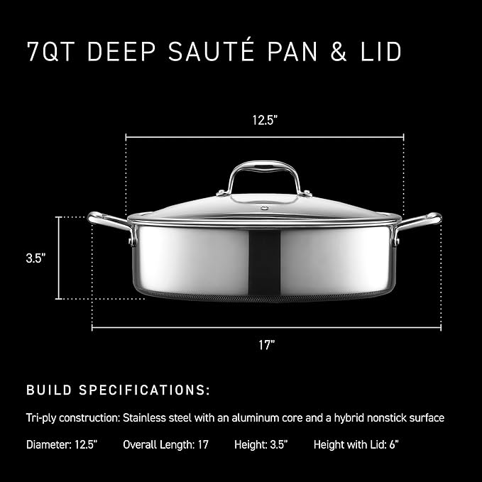 HexClad Hybrid Nonstick 4-Piece Cookware Set 7Qt Chicken Fryer with Lid and 12 Pan with Lid Stay-Cool Handles Dishwasher and Oven-Safe Induction Ready Compatible with All Cooktops