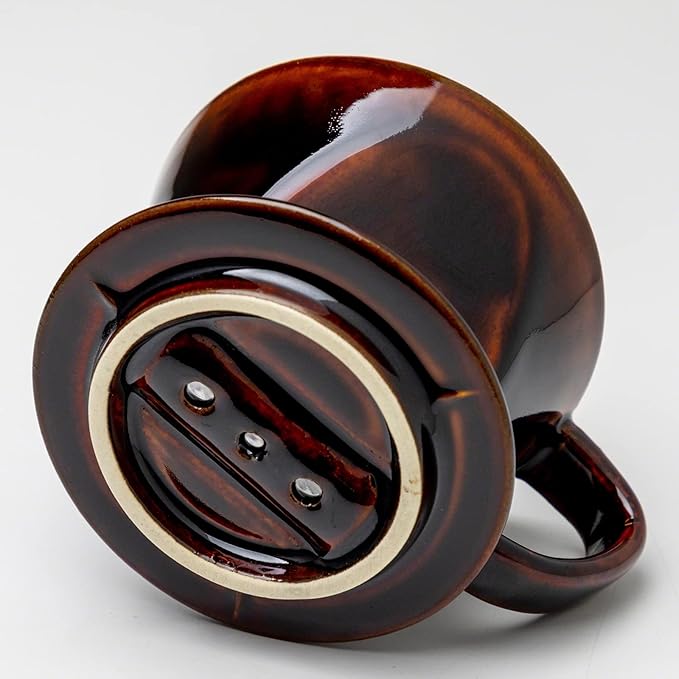 Asayu Japan Ceramic Coffee Pour Over Maker Set in Chocolate Brown Slow Brewing Paper Filter Holder and Dripper with 3 Holes for Coffee and Tea (Complete 2PCS Set)