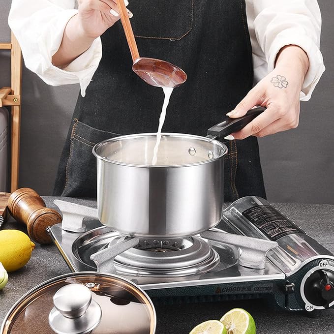 Pot and Pan Set 2 Piece Cookware Set Stainless Steel Pot and Pan Set Kitchen Pot and Pan Set Multifunctional Stainless Steel Cookware for Home Kitchen Restaurant/329 (Color : Brown Cover Size : 6.7*5
