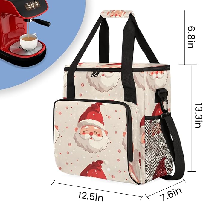 Abstract Santa Claus Coffee Maker Carrying Bag Cartoon Santa Claus Travel Storage Bag Compatible with K-Mini or K-Mini Plus Single Serve Coffee Brewer Carrying Case with Pockets &amp Shoulder Strap