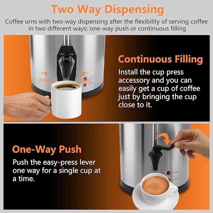 45 Cup 8L/2.11Gallon Commercial Coffee Urn Festa Essential 950W Large Percolate Coffee Maker Hot Beverage dispenser With Double Dripless FaucetQuick-Brewing Hot Water Urn for CateringHomeEvents