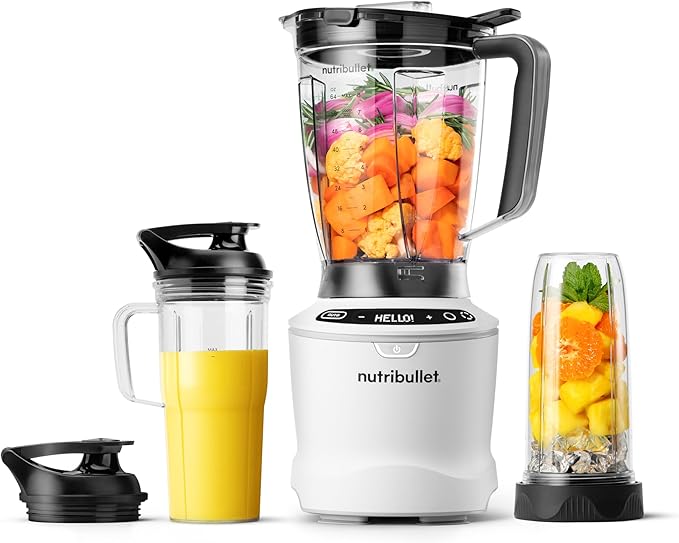 nutribullet® SmartSense Blender Combo 1400W 64oz Pitcher 32oz &amp 24oz Cups 5-Speed Smoothies Ice and Frozen Fruit Nut Milk Soup Matte White NBF50700AW