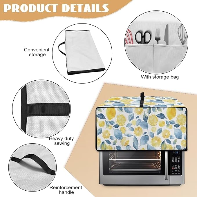 Dustproof Toaster Oven Cover Heat-Resistant Microwave Grill Cover Protector Faux Linen Polyester Dust Covers Case Protections for Toaster Oven Lemon Print