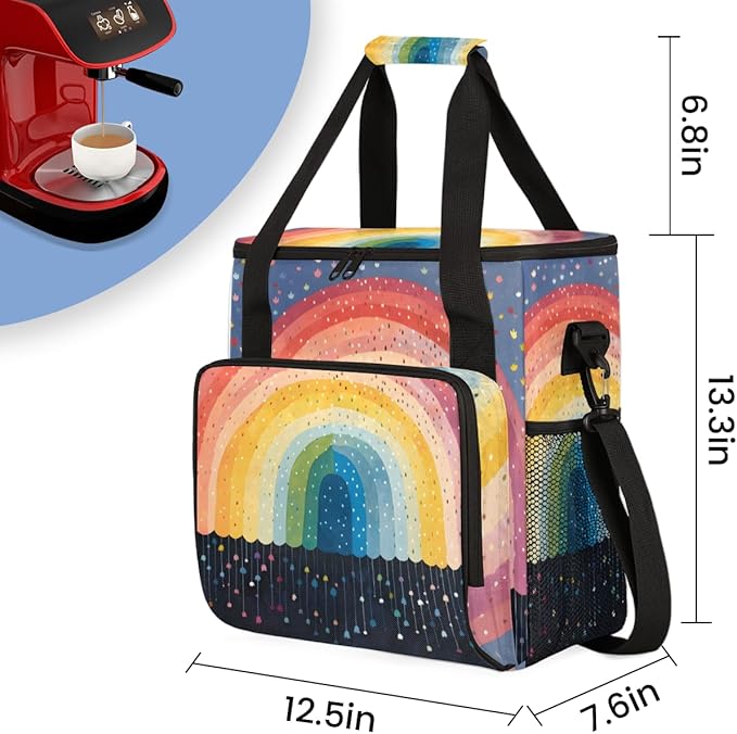 Rainbow Coffee Maker Carrying Bag Star Glitter Portable Travel Storage Tote Bag Compatible with K-Mini or K-Mini Plus Single Serve Coffee Brewer Carrying Case with Multiple Pockets &amp Shoulder St
