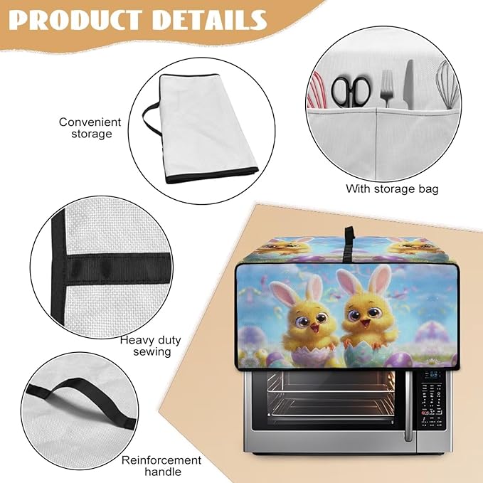 Bunny Easter Egg Print Toaster Oven Dust Cover Bread Maker Machine Covers with Side Pockets Kitchen Small Appliance Protector Easter Decor S