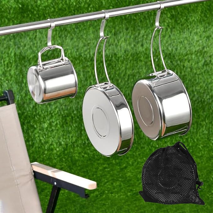 6PCS Portable Cookware Set 304 Stainless Steel Lightweight Multifunctional for Outdoor Cooking Includes Frying Pan Pots Cups Storage Bag