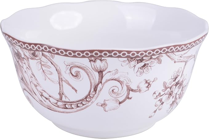 222 Fifth Adelaide Brown on White 12-Piece Dinnerware Set – Service for 4 Big Dinner Plates and Bowls SetsDurable Porcelain Microwave and Dishwasher Safe for Everyday Dining &amp Entertainment