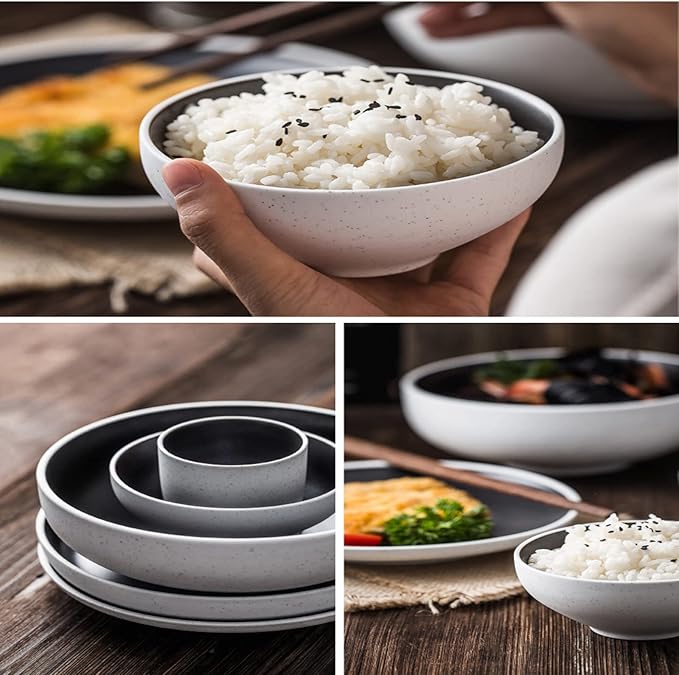 Dinner Set for 4 People 12PCS Stoneware Dinnerware Set Ceramic Plate Bowl Set Dishwasher Microwave &amp Oven Safe Tableware Set for Banquet Wedding Gifts