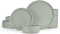 E-far Stoneware Dinnerware Sets 12-Piece Plates and Bowls Dish Set for 4 Kitchen Modern Dinning Ware Chip and Scratch Resistant Microwave &amp Dishwasher Safe Speckled Green