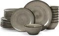 famiware Tempus Plates and Bowls Sets for 8 24 Pieces Stoneware Dinnerware Sets Dishes Set Reactive Glaze Dishware Sets Dishwasher &amp Microwave Safe - Castle Wall