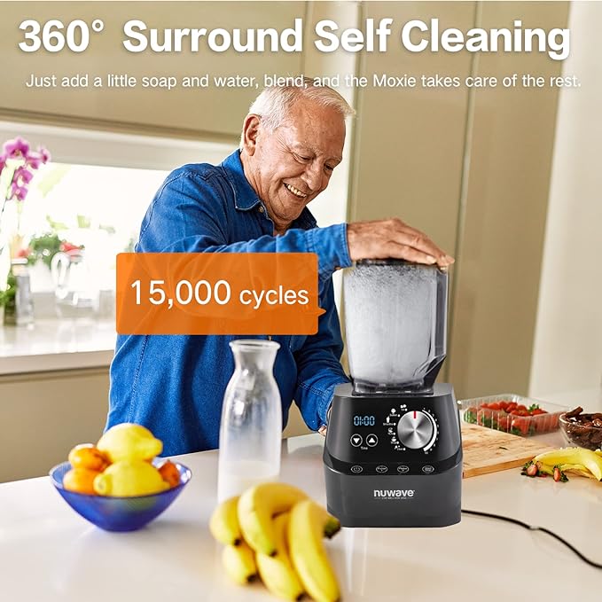 NuWave Moxie Commercial Blender Vacuum Smoothie Blender with 2.5HP Motor Professional Grade Self-Cleaning - 6 presets &amp 10 Speed Settings for Shakes Smoothies Nut Butters Crushed IceBlack