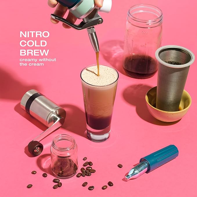 ICO 10pcs Nitrogen Cartridges N2 2g Non-Threaded Chargers and NITRO KAFO Nitro Coffee Maker &amp Cold Brew Maker 1 Quart/1L