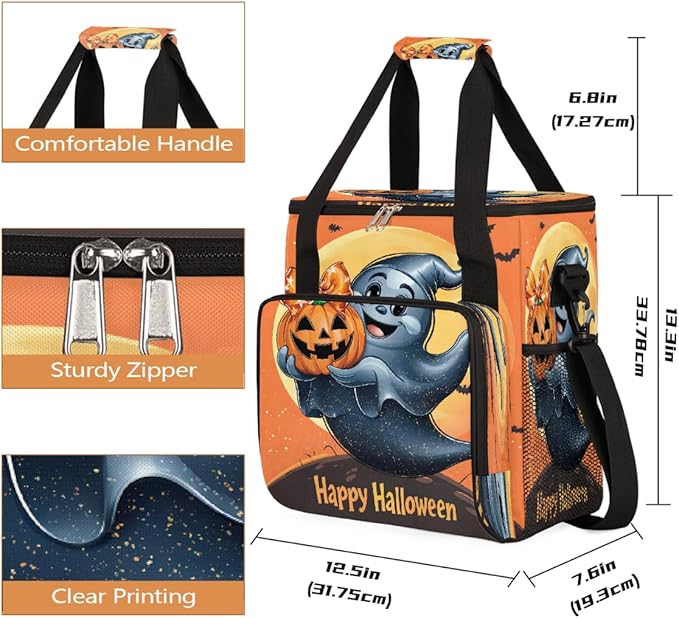 Halloween Ghost Moon Pumpkin Coffee Maker Carring Bag Travel Carrying Storage Tote Bag Compatible with Keurig K-Mini or K-Mini Plus Portable Single Serve Coffee Brewer Case with Pockets