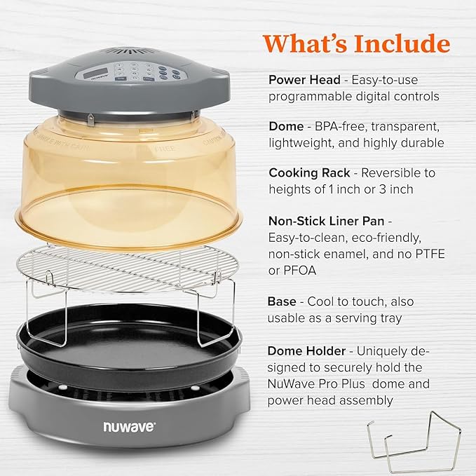Nuwave Oven Pro Plus Air Fryer Infra-Red Countertop 2025 Advanced Convection No Defrosting or Preheating Cook Fresh or Frozen Durable Power Dome 100 Presets &amp 50 Memory PFAS Free Cool Grey