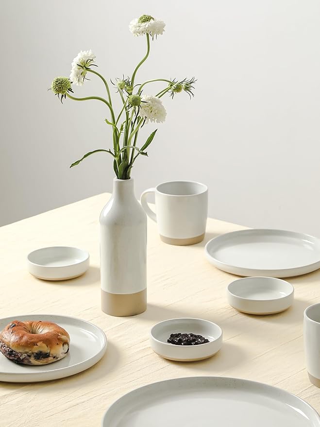 Famiware Milkyway Plates and Bowls Set of 12 and 4oz Dipping Bowls Set of 6 18 Pieces Dinnerware Sets White