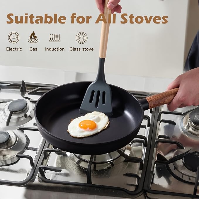 JEETEE Ceramic Cookware Sets 17 pcs Healthy Pots and Pans Set Non Stick Induction Kitchen Cooking Set with Removable Handles Stackable Pots Pans Oven Safe PFOA/PFOS Free Black