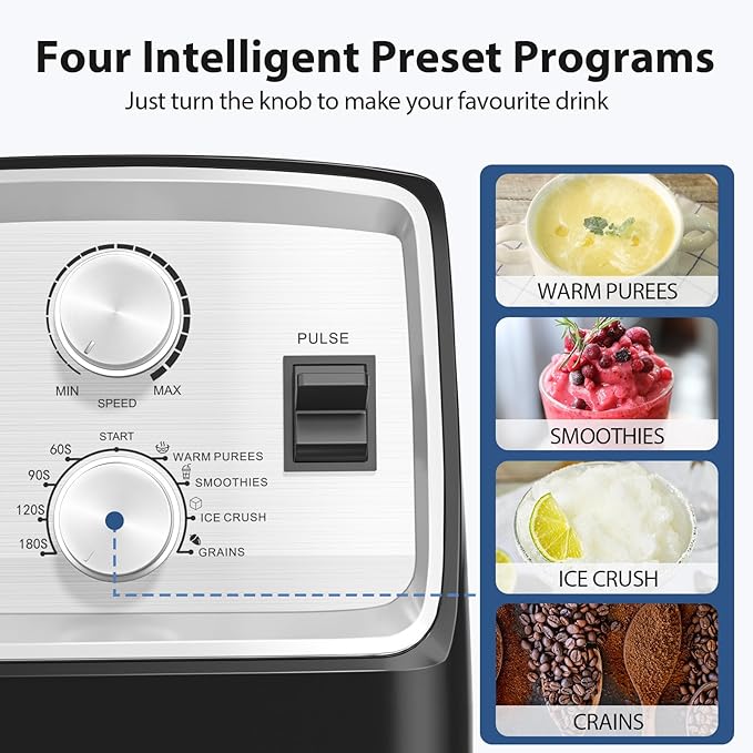 Aeitto Blenders for Kitchen with 1800W Motor 68Oz. Large Capacity 2-in-1 Blender &amp Grinder Combo BPA-Free Countertop Professional Blender for Smoothies Ice Crush Frozen Drinks Silver