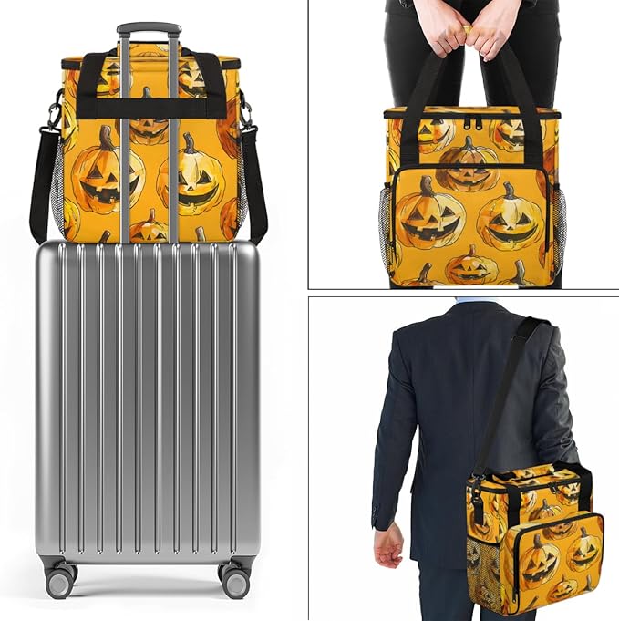 Gothic Pumpkin Coffee Maker Carrying Bag Bright Pumpkin Travel Storage Bag Compatible with K-Mini or K-Mini Plus Single Serve Coffee Brewer Carrying Case with Multiple Pockets &amp Shoulder Strap