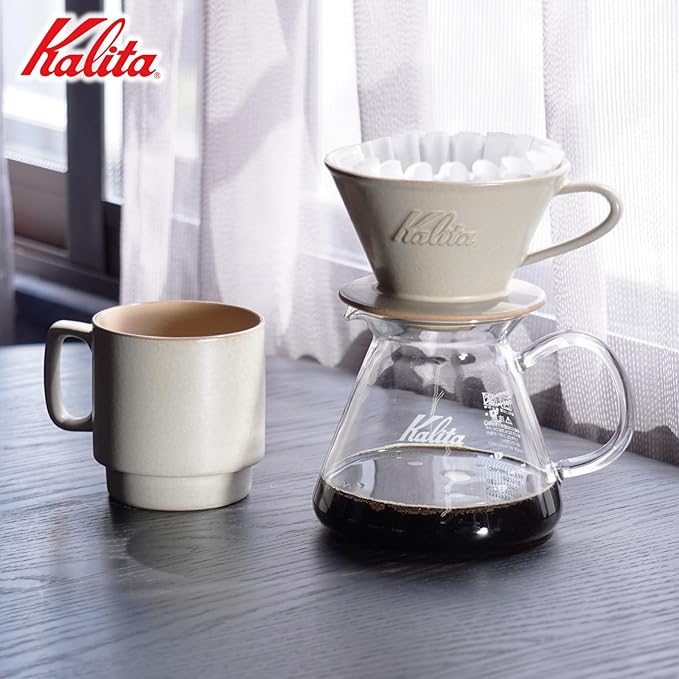Carita Kalita Coffee Dripper Mino Ware High Heat Retention Pottery for 1 to 2 People DACHI &amp KalitaMI 155 Sand Beige #01101 Wave Series Made in Japan Drip Equipment For One Person