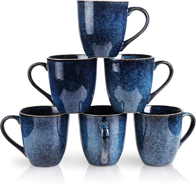 Vicrays 24-Piece Ceramic Dinnerware Set for 6 Ceramic Dinner Plates Salad Plates Bowls Set Coffee Mug Dishwasher Safe Not Microwave or Oven Safe Scratch Resistant Party - Blue