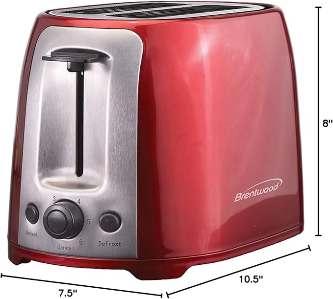 Brentwood TS-292R Cool Touch 2-Slice Extra Wide Slot Toaster Red