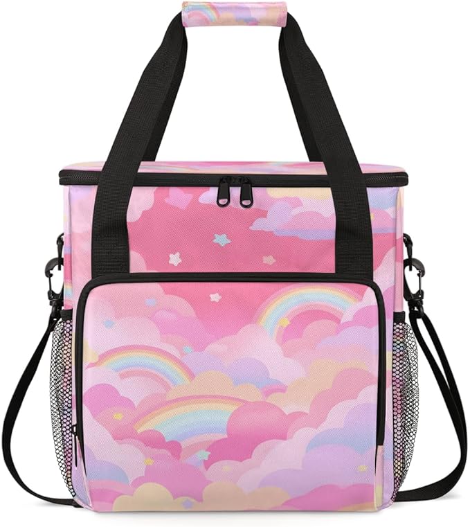 Rainbow Coffee Maker Carrying Bag Pink Portable Travel Storage Tote Bag Compatible with K-Mini or K-Mini Plus Single Serve Coffee Brewer Carrying Case with Multiple Pockets &amp Shoulder Strap