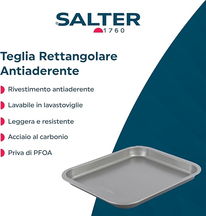 Salter Essentials 31 cm Baking Tray – Non-Stick Coating Rectangular Oven Sheet Dishwasher Safe Easy to Clean Made in The UK Durable Chip/Cookie Tray Lightweight PFOA-Free BW13665