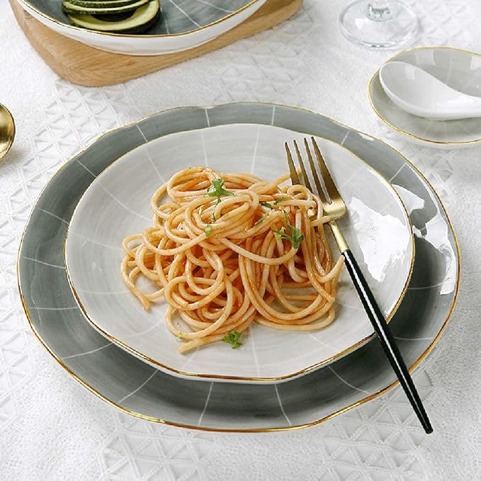 New Dinnerware SetsCeramics Dinnerware Set Phnom Penh Light Luxury Porcelain Dinner Set of 48 / Nordic Style d Pinch Texture Plates and Bowls Sets for Family Gat