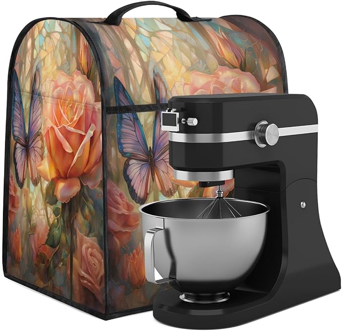 cfpolar Kitchen Aid Mixer Cover Compatible with 6-8 Quarts Butterfly Pink Rose Stand Mixer Cover Kitchen Aid Mixers Accessories Appliance Organizer Bag Dust Covers with Zipper Pocket