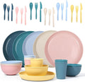 Wheat Straw Dinnerware Sets -DAPIPIK 36 Piece Unbreakable Dinnerware Sets for 6 Wheat Straw Plates and Bowls Set Lightweight Camping Plates Cups and Bowls Set.Dishwasher Microwave Safe Dinnerware