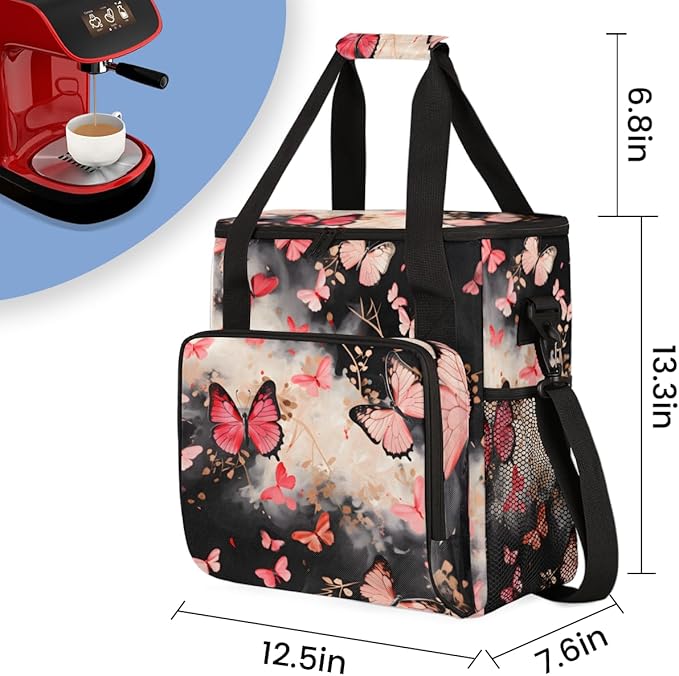 Abstract Butterfly Coffee Maker Carrying Bag Portable Travel Storage Tote Bag Compatible with K-Mini or K-Mini Plus Single Serve Coffee Brewer Carrying Case with Multiple Pockets &amp Shoulder Stra