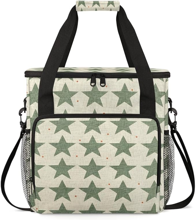 Retro Green Star Coffee Maker Carrying Bag Portable Travel Storage Tote Bag Compatible with K-Mini or K-Mini Plus Single Serve Coffee Brewer Carrying Case with Multiple Pockets &amp Shoulder Strap